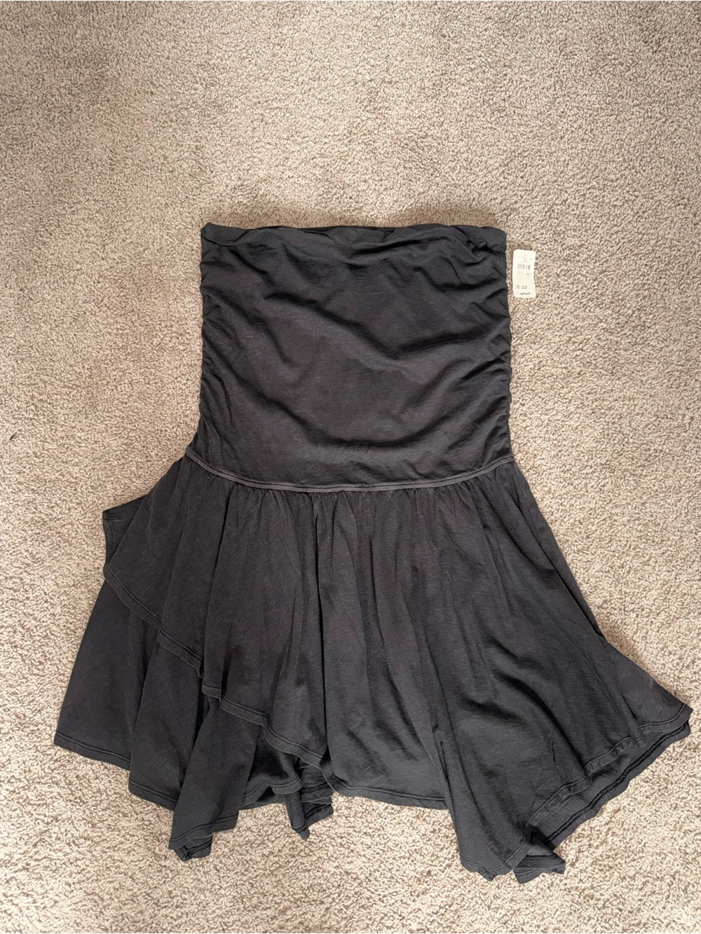 aerie Black Strapless Ruffle Hem Mini Dress